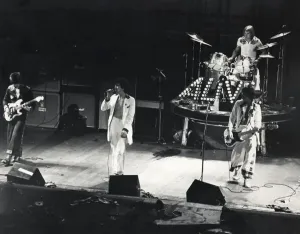 Prints of Bay City Rollers performing on stage during the concert at the Odeon, New Street, Birmingham. 13th September, 1976 Pop Art Prints: Bay City Rollers Live at Odeon, Birmingham Print 1976