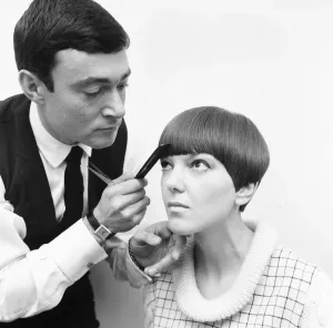 Prints of Fashion designer Mary Quant seen here having the finishing touches made to her new hairstyle by Vidal Sassoon 12th November 1964 Fashion Prints: Mary Quant by Vidal Sassoon Print, 12th November 1964