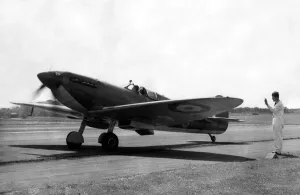 Battle Of Britain Prints: Supermarine Spitfire at Usworth Airport Print 10th June 1967