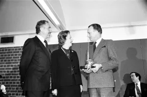 Margaret Thatcher Presents National Viewers Award Print, 1984