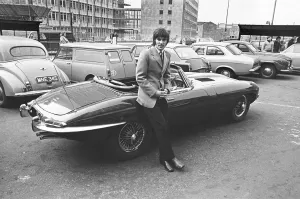 George Best Prints: George Best with Jaguar E-Type Print, Manchester 1966