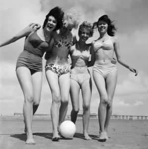 Four Factory Girls at Blackpool Beach, 6th August 1961 Print
