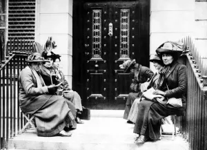 Suffragettes In Action Prints: Suffragettes staging a sit-down strike, circa 1912