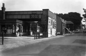 Prints of Uxbridge, High Street station, caf? under the railway bridge. Uxbridge, Greater London, Circa 1929 Middlesex Prints: Uxbridge Railway Bridge Print, Circa 1929