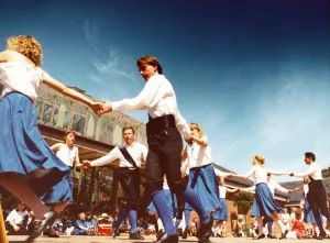 Prints of Redcar Folk festival moved out of the town centre on saturday when some of the performing groups made their way up to the Kirkletham Old Hall museum to go through their performances Dance Prints: Redcar Folk Festival Print - 15th July 1989