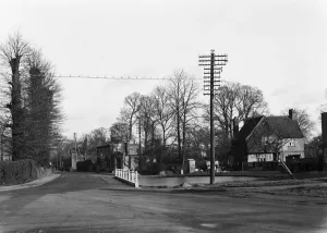 Vintage London Pubs Prints: The Fox and Geese public house at Ickenham, London, beside the pond and pump. Circa 1930
