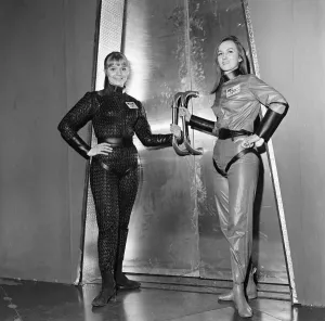 Louise Pajo and Elisabeth Sladen Rehearsing Dr Who Seeds of Death Print 1969