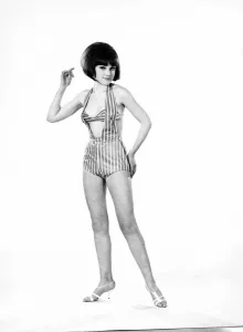 Beachwear Model Prints: Model, Debbie Attwood, poses in the latest beachwear fashion, Studio Pix, 1963