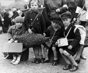 Prints of Children prepare to be evacuated from Sunderland, Tyne and Wear, 11th September 1939 Sunderland Prints: Evacuation from Sunderland Print, 11th September 1939