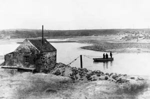 Prints of Ferry Crossing on the River Wansbeck at North Seaton, Ashington, Northumberland, 11th February 1930 0800to0899 Prints: Ferry Crossing on the River Wansbeck Print, 11th February 1930