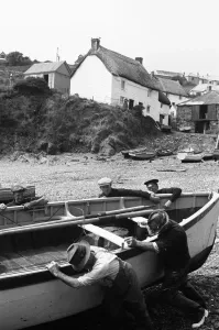 Cadgwith Fishing Boat Launch Print, July 1939