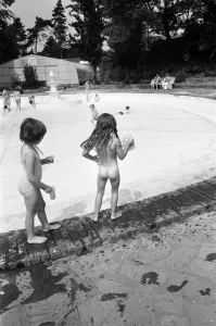 Busy Time at Martins Outdoor Swimming Pool Print, July 1976