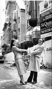 Prints of Janet Jameson and her uncle Gerry Moran in Matthew Street in Liverpool, England. Janet has sold her home and invested her life savings in a new bistro venture to be named Liverpool Prints: Janet Jameson and Gerry Moran in Matthew Street, Liverpool Print 1984
