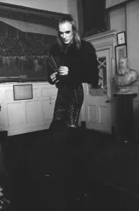 Prints of Brian Eno holding his award at The Oval Pop Festival, Oval Cricket Ground, South London. The festival was sponsored by Music Magazine Melody Maker Picture taken 30th September 1972 Music Prints: Brian Eno at The Oval Pop Festival Print, 1972