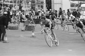 Prints of Eddy Merckx (Belgium rider number 21 - centre of the picture) pictured competing in the World Cycling Championships at Mallory Park in Leicester, Leicestershire, England. He finished 29th Leicester Prints: Eddy Merckx at 1970 World Cycling Championships Print