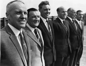 Bill Shankly and Backroom Staff at Melwood, 1971 Print