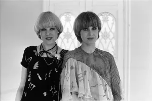 Prints of Actress Joanna Lumley with the winner of the Purdey haircut competition winner. April 1977 Actors And Actress Prints: Joanna Lumley with Purdey Haircut Winner Print, April 1977