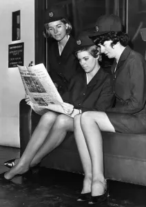 British Eagle's Final Flight Print: Stewardesses Read Closure News