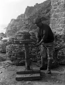 Crabpot Making Print, Penberth, Cornwall 1923