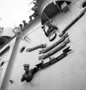 HMS Ocean Returns from Suez Crisis 1956 Print