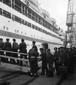 Suez Crisis 1956: Reservists Embarking on the Asturias Print