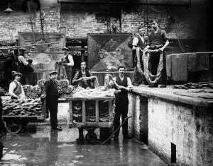 Prints of Hamilton Robb Ltd. Riverside factory Portadown, Armagh. Yarns being treated in the bleach house before being sent forward for weaving. 18th April 1929 County Armagh Prints: Hamilton Robb Ltd. Riverside Factory Print, 18th April 1929
