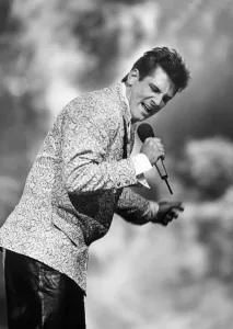 Prints of Spandau Ballet perform at Rock Around The Dock, Liverpool, Merseyside. England Pictured is lead singer Tony Hadley Picture taken 31st July 1986 Music Prints: Spandau Ballet Rock Around The Dock Print 31st July 1986