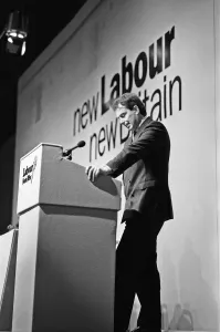 Prints of Tony Blair addressing the North West Labour Regional conference in Southport. 11th March 1995 Politic Prints: Tony Blair at North West Labour Regional Conference Print, 11th March 1995