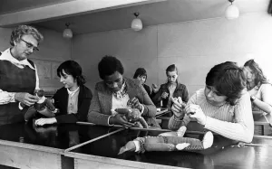 01400 Prints: Black and White Print of 5G Students in Craft Lesson