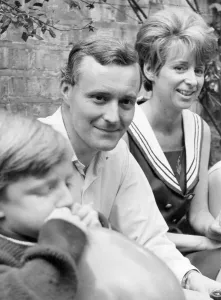 01415 Prints: Tony Benn and wife in garden with children during party, 1966 Print