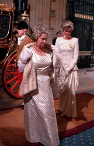 Prints of THE QUEEN AND DIANA, THE PRINCESS OF WALES ARRIVING AT THE STATE OPENING OF PARLIAMENT -1991 Wales Prints: The Queen and Diana Print - 1991 State Opening of Parliament
