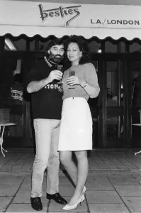 George Best and Mary Shatila outside Besties wine bar in London print