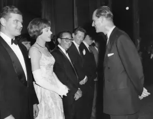 Duke Of Edinburgh Prints: Julie Andrews and Benny Hill Meeting Prince Philip Print 1959