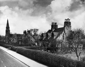 Print of Knowsley Village Cottages with Church Background