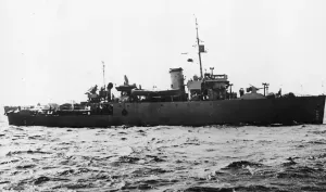 Print of the Royal Navys HMS Beaumaris at sea in December 1941