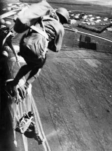 Print of British Paratroopers in Free Fall over Tunisia, 1942