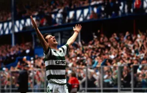 Prints of Paul McStay with his arms in the air March 1988 STOP 1400to1499 Prints: Paul McStay Print March 1988