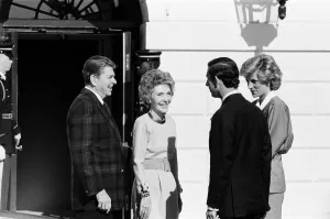 Print of Reagan, Nancy, Diana, and Prince Charles at The White House
