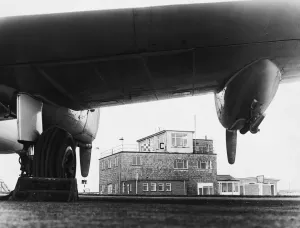 Print of Swansea Airport Buildings in a Plane Engine, 1964