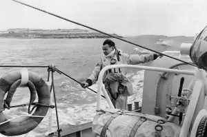 RNLI Prints: Print of a lifeboat crew member on lookout duty
