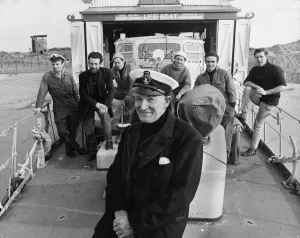 RNLI Prints: Black and white photograph print of the Humber Lifeboat crew at Spurn Point