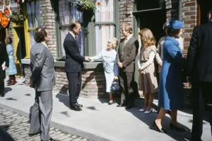 Duke Of Edinburgh Prints: Queen Elizabeth II and Prince Philip Visit Coronation Street Print
