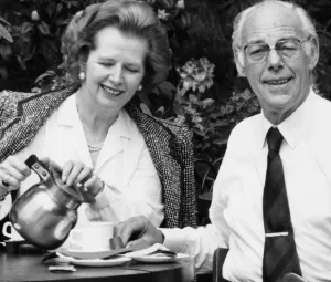 1500to1599 Prints: Margaret Thatcher and Denis Print - May 1987 Outdoor Cafe Scene