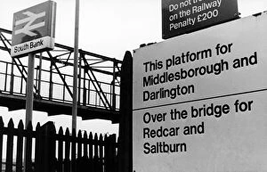 Images Dated 1st October 1985: Misspelt sign at South Bank Railway Station, Middlesbrough, with extra O in Middlesbrough