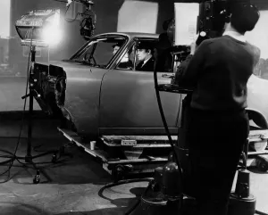 A mock up car is used on the set of the television programme Z Cars by Joseph Brady A mock up car is used on the set of the television programme Z Cars by Joseph Brady