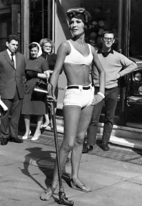 Model Caroline Constance wears her James Bond two-piece of cotton and nylon Model Caroline Constance wears her James Bond two-piece of cotton and nylon