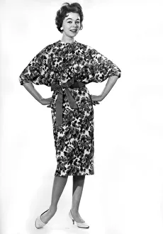 Model Jackie Jackson wearing floral patterned dress. September 1960 P008949 Model Jackie Jackson wearing floral patterned dress. September 1960 P008949