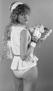 Model seen here in the MEN studios posing for Christmas gifts feature December 1982 Model seen here in the MEN studios posing for Christmas gifts feature December 1982