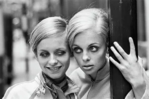 Model Twiggy seen here modelling a mini dress with her Swedish 'double" Model Twiggy seen here modelling a mini dress with her Swedish 'double"