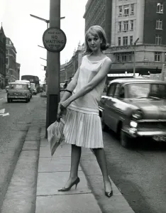 A model wearing Mary Quant Good Girl fashions for spring 1964 in London A model wearing Mary Quant Good Girl fashions for spring 1964 in London